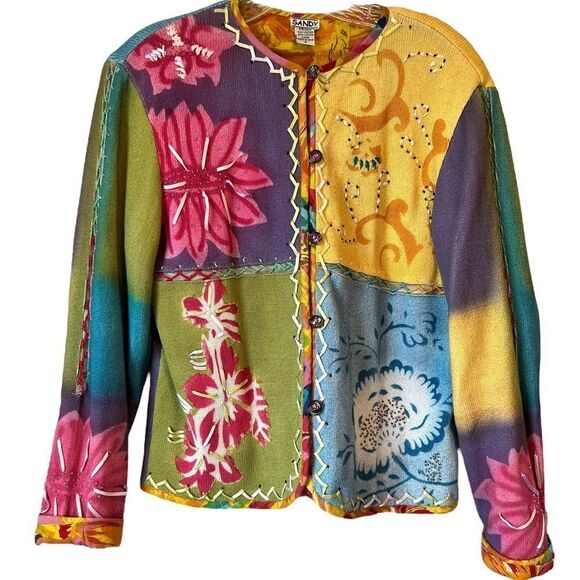 Vintage Sandy Starkman Floral Embroidered Art To Wear Cardigan - Picture 1 of 10